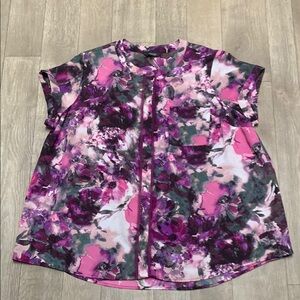 Womens Simply Vera Vera Wang Tie Dye Floral Pocket Cuff Sleeve Popover‎ Shirt